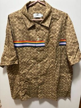 Brand New Coach Men’s Brown Short Sleeve Button Up Shirt with Pride Colours
